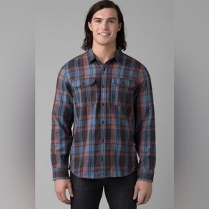 Prana Men's Casual LS Plaid Shirt - Blue and Brown Size M